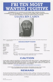 Usama Bin Laden FBI Ten Most Wanted Fugitives Poster